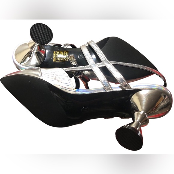 WOMEN SILVER Sling Back Heels,Adjustable Double Buckle Closure,Size 9 Pointed - Picture 7 of 7